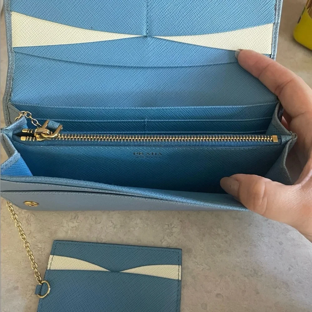 Prada Blue Long Wallet w/ Matching Cardholder - Picture 3 of 8